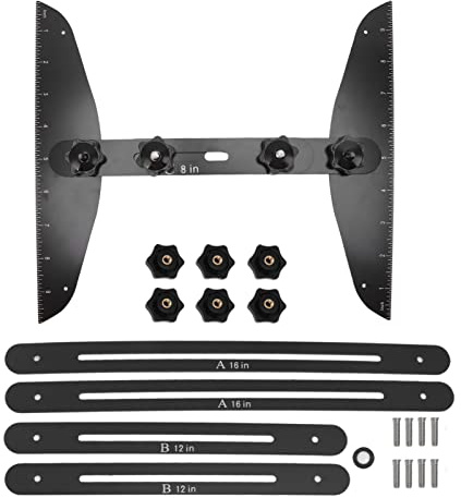 Stair Treads Gauge, Stainless Steel Stair Measuring Tool, 8in 12in 16in High Accuracy Template, Easy Operation Stair Tread Tool with 2 Scale Plates and 6 Measur (Black Set)