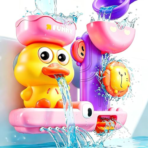 Juguete de baño para bebé a partir de 1 año con 3 ventosas para un agarre extra estable | Juguete interactivo de agua con rueda de agua y regadera | Juguete de bañera regalo para niños y niñas