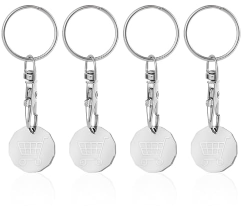 Porte-clés avec jeton de caddie – Jeton de caddie en acier inoxydable pour porte-clés amovibles (supermarché) – Idéal pour les consignes de paniers de courses