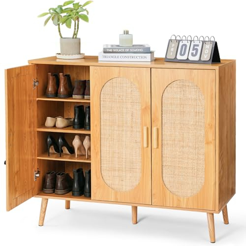 HOKEEPER Schuhschrank schmal, platzsparend | Schuhkipper, Kommode, Holz, mit Tür, Braun, robuste MDF-Konstruktion, bietet Stauraum für mehrere Paar Schuhe