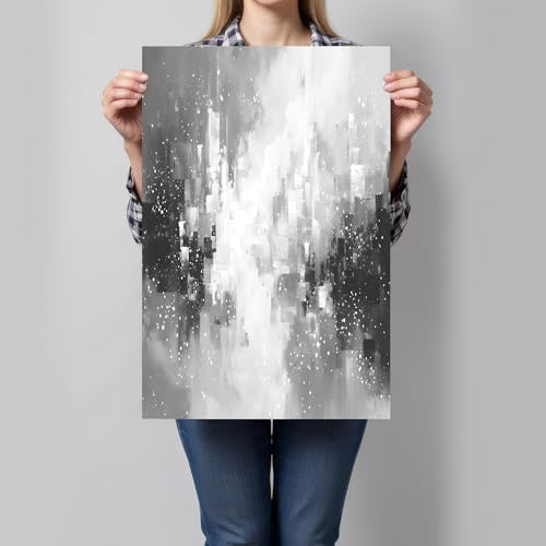 NAWVNMI Poster da Parete per il Bagno, Pittura Ad Olio Pennellate, Stampe su Tela Nero Carbone Bianco Grigio Astratto Texture Decorazione da Parete per la Toilette del Bagno 50x70cm Senza Cornice