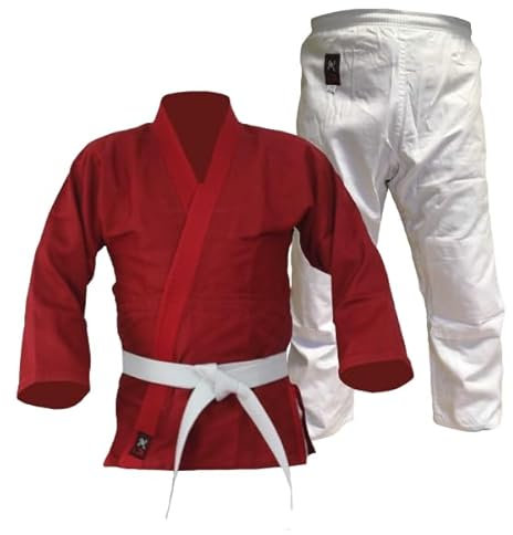 Budodrake Judoanzug Ronin Dojo (Jacke rot, Hose weiß) (180)
