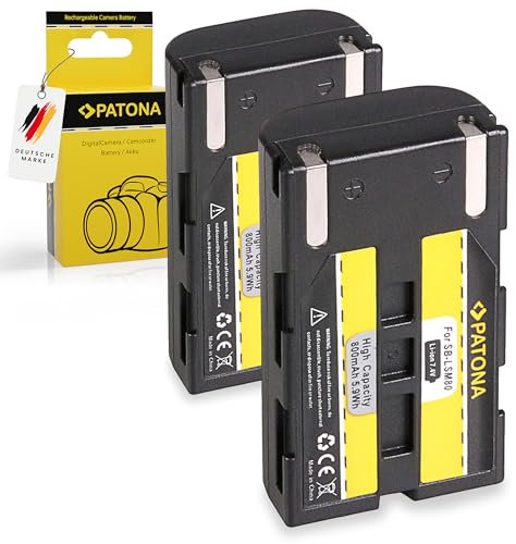 PATONA 2X SB-LSM80 Batería de Repuesto 800mAh Compatible con Samsung Camcorder SC-D263 D351 D352 D353 D354 D355 D371 D372 D375 D453 D455 D457 D963 VP-D351 D352 D361 D362 D363 SB LSM80 LSM-80