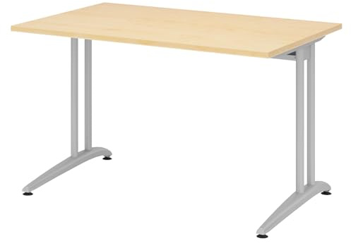 bümö Schreibtisch klein B-Serie 120x80 cm, Tischplatte aus Holz in Ahorn, Gestell aus Metall in Silber - PC Tisch, Kleiner Computertisch für's Büro, Office Bürotisch