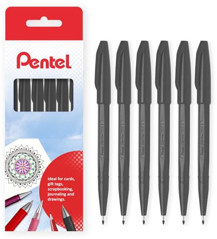 Pentel S520 Original Sign Pen Fasermaler, Fineliner, 2 mm Spitze, 1 mm Linie, 6 Stück (schwarz)