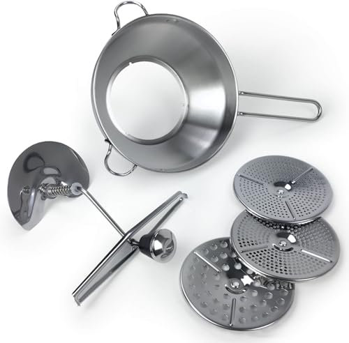 Gravidus Edelstahl Passiermühle 3 Austauschbare Einsätze für Marmelade, passierte Tomaten, Gelees, Suppen & Babynahrung Einfach zu Reinigen, Spülmaschinengeeignet, 32,5 x 19,5 x 19,2 cm