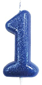 Anniversary House Colourful Blue Glitter Number 1 Cake Candle for Birthday and Anniversary Decorations - Elegant Birthday Candle for Cake - Stylish Silver Number Candle Topper 7 cm