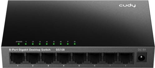 Cudy GS108 Switch Gigabit Desktop rete con 8 porte (10/100/1000 Mbps, alloggiamento in acciaio, IEEE 802.3 X, Auto-MDI/MDIX, Plug and Play, risparmio energetico, porte RJ45, facile da usare)