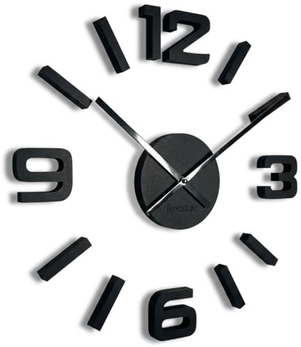 FLEXISTYLE Wanduhr groß Wanduhren DIY große 3D Wanduhr Modern Design Natur ohne tickgeräusche Nicht tickend Wohnzimmer Schlafzimmer Dekoartikel schwarz 50cm - 75cm