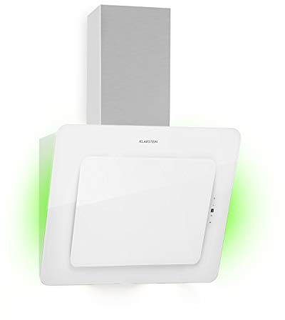 Klarstein Helena Cappa aspirante a testa libera, Cappa a parete inclinata con 553 m³/h, Luce d'ambiente RGB, Ricircolo & aspirazione, Illuminazione LED, Controllo touch, 60 cm, bianco