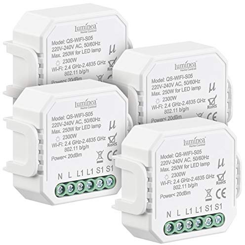 Luminea Home Control WLAN Schalter: 4er-Set WLAN-Unterputz-Lichtschalter,App, für Siri, Alexa&Google Ass. (Schaltaktor, Unterputzschalter, Aktor)