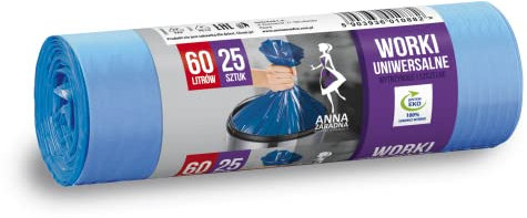 ANNA ZARADNA ST-AZ-010882 - Sacchetti universali per la spazzatura, 60 l, 25 pezzi, per la spazzatura domestica, ufficio, in pellicola di granulato HDLD, colore: Blu