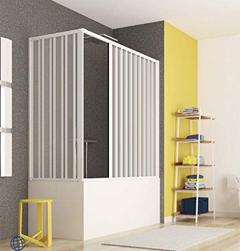 Mampara para bañera plegable de 140/170 x 70 cm, paneles de fuelle