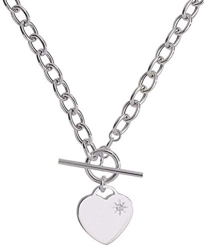 London Jewellery Quarter Silver T-Bar Heart Necklace Solid Sterling Silver Ladies 17 19.6 grams