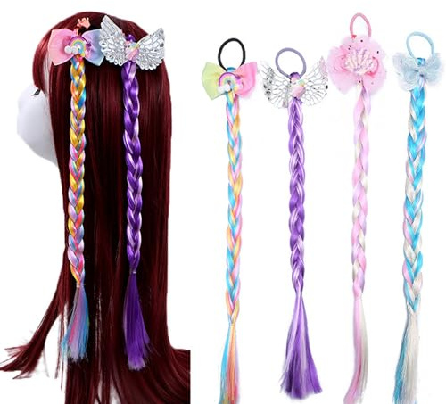 Capelli Intrecciata per Estensioni dei Capelli per Bambini Trecce Colorate per Capelli Bambina Colori Diversi Trecce con Fascia Elastica Colori Sfumati per Parrucche Estensioni per Capelli 4 pezzi