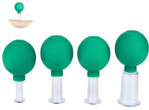 Facial Cupping Set, 4 Pieces Face Massage, Skincare Tool, Cupping Glasses, Plastic Physiotherapy Cupping with Silicone Ball, Firm Skin, Wrinkle Reduction, Detoxification, Stimulation Lymphatic Flow