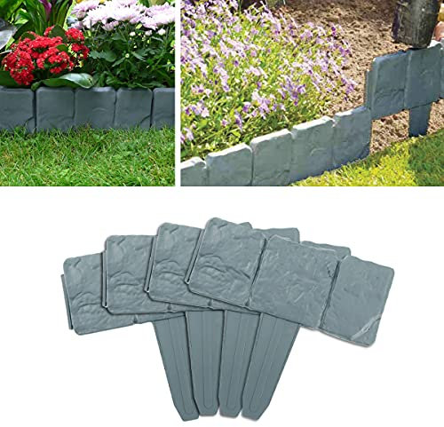 AKOFIC Bordura per Aiuola, 20 Pezzi Bordo Aiuola Giardino Effetto Pietra in Plastica, 5 Metri Recinzione Flessibile Grigio Bordatura per Giardino Piante Prato Aiuola Erba Decorazioni