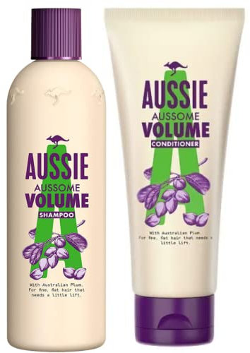 Shampoo n Conditioner Volumising Aussie 2 Pack Bundle with 1x 300ml Volume Shampoo, 1x 200ml Volume Conditioner & 1x CHG Wooden Hair Comb - Lift for Limp Flat Hair