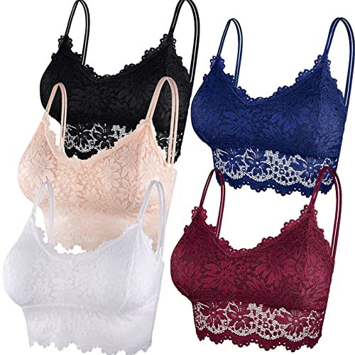 Evolyline 5 Farben Spitzen BH Set - Bequemer Abnehmbar Spitzen Bralette Unterwäsche Sport-BH mit Gepolstert Elastische Schultergurte für Push Up Yoga und Alltagstaugliche