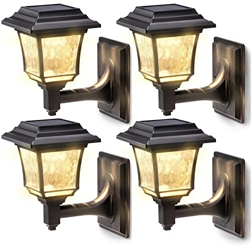 LeiDrail Luces solares para valla, 2 modos, luces solares para jardín al aire libre, blanco frío/blanco cálido, luces LED de pared alimentadas por energía solar, decoración impermeable para patio