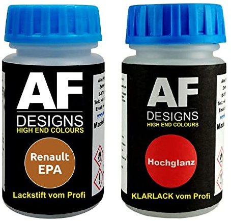 Stylo de retouche compatible avec Renault EPA Jaune Miel Nacre Metallic + Set de peinture automobile comprenant vernis transparent et peinture de base, 50ml chacun
