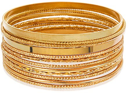 Yolev 14 Stück Armreif Gold Silber Boho Multi Armband Set für Mädchen Punk Chunky Stapelbar Tag Braut Hochzeit Party Geschichtete Kabel Glatte sari Armbänder Indischer Schmuck Damen