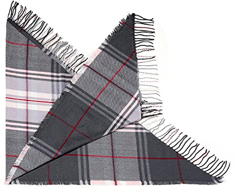 Durio Schal Damen Winter Dreieckstuch Herbstschal Schal Weich Deckenschal Kaschmir Tuch Elegant Mit Fransen Pink Grau Kariert Einheitsgröße
