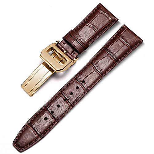 BONOOL Uhrenarmband für IWC-Fliegeruhren Portofino PORTUGIESER Herrenarmband-Uhrenzubehör Echtleder-Uhrenarmband Uhrengürtelkette (Farbe: Braun-Gold-Verschluss2, Größe: 20 mm)