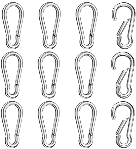 Nutabevr 12 Stück Karabiner Edelstahl 304, Schlüsselanhänger Karabinerhaken φ4mm, mit Schnappverschluss belastbar Karabinerhaken, für Schlüsselanhänger, Rucksack, Hundeleine, Hängematte, Boxsack