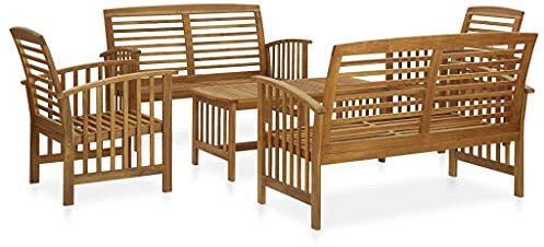 puraday Set di Mobili da Giardino 5 Pz in Legno Massello di Acacia Marrone Set di Mobili per Esterni Aspetto Vintage Mobili da Patio con Design a Stecche Tavolo 102x50x43 cm con 2 Sedie