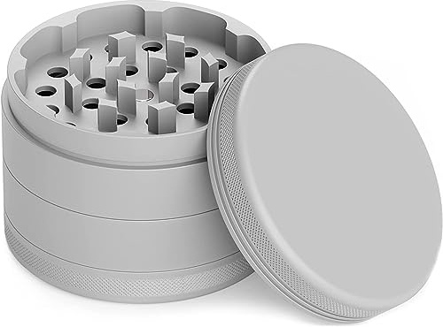 Movaleaf Ceramic Grinder/Crusher, Non-Stick, 4-Piece, Nano Ceramic Coated Herb Mill, Diameter 63 mm, Includes Carry Bag, Pollen Scraper and Brush. (Grey)