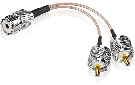 XMSJSIY UHF Female to Dual UHF Male Splitter Cable SO239 to PL-259 Extension Cord RG316 Coax Cable for HAM CB Radio Antenna-15CM/5.9INCH