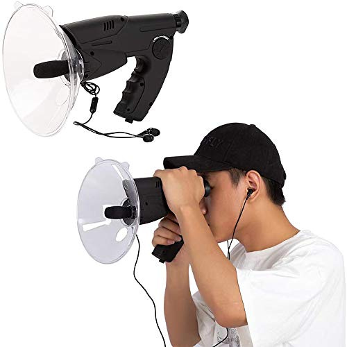 ZHXJXJ Dispositivo de escucha biónica de oído espía, escucha de pájaros de largo alcance, micrófono parabólico, telescopio monocular con reproducción de grabación, color negro