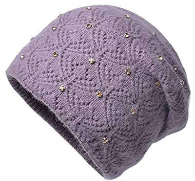 FNKDOR 2023 Beanie Mütze Damen Winter Strasssteine Strickmütze (Purple, One Size)