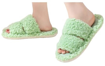 WUODHTW pantofole da donna parallela bar arricciato lana cotone pantofole casa color caramella pantofole di lana coperta, Verde prato, 38 EU