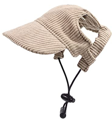 Colcolo Hunde-Schirmmütze mit Ohrlöchern - Verstellbarer Riemen, Sommer-Sonnenschutz, Aus Atmungsaktivem Cord - Für Kleine & Mittelgroße Hunde, Outdoor, Reise, Khaki XS