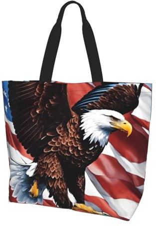 MyPiky Schultertasche für Damen, Einkaufstasche, Handtasche, Einkaufstasche, Einkaufstasche, Einkaufstasche, Einkaufstasche, Einkaufstasche für Einkaufen, Arbeit, Reisen, Adler mit USA-Flagge,