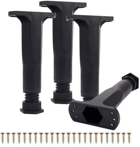 TIANLIN 4 Stück Möbelfuß Höhenverstellbar 16-28cm, Schwarz PP Kunststoff Verstellbare Bettfüße, Belastbar bis 200kg, Ersatzfüße für Bett, Schrank, Kommode und Möbel