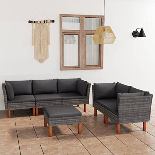 Homgoday 6-TLG. Garten-Lounge-Set mit Kissen Gartenlounge Sofa Balkon Lounge Sofa Ecksofa Garten Sitzgruppe Gartenmöbel Set Balkonmöbel Gartengarnitur Grau Poly Rattan