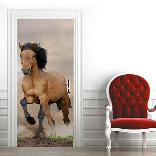 3D Türtapete Selbstklebend TürPoster Pferd. Türaufkleber Fototapete Abziehen und Aufkleben Türfolie Tür Tapete B90 x H200cm