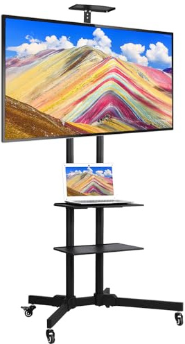 Soberine Supporto Mobile TV Pavimento Carrello Porta TV da 32 a 75 pollici Schermi Monitore con Ruote Ripiani Carico 50 KG Altezza e Angolo Regolabile in Acciaio VESA da 100x100 mm a 600x400 mm