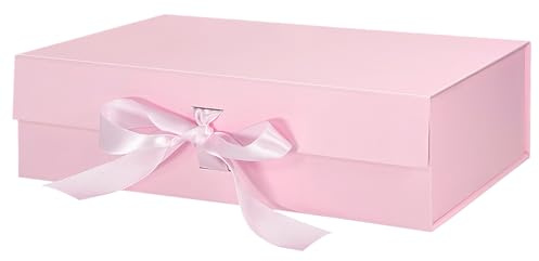 Rosa Geschenkboxen mit Deckel, 26,7 x 19 x 7,8 cm, magnetische Geschenkbox mit Bändern, Geschenkboxen für Halloween, Weihnachten, Geburtstagsgeschenk, Hochzeit