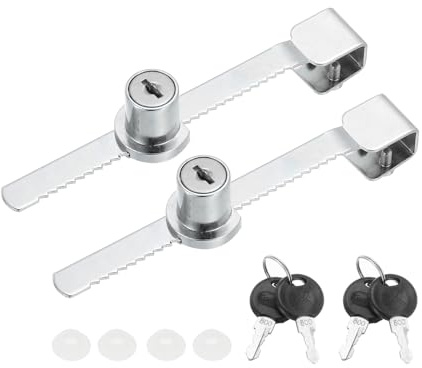 PATIKIL 2pz Scorrevole Porta Vetro Serratura a Cricchetto con 4 Chiavi 5.5x0.4 Argento