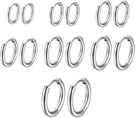 7 Paar Creolen Klein Ohrring Aus Edelstahl Für Damen Und Herren Für Damen Herren Chirurgenstahl Knorpel Hypoallergenes Ohrring-Set, 8–20 Mm (Silber)