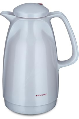 ROTPUNKT Isolierkanne 227 BELLA 1,5 l | Zweifunktions-Drehverschluss | BPA Frei- gesundes trinken | Made in Germany | Warm + Kalthaltung | Glaseinsatz (shiny white)