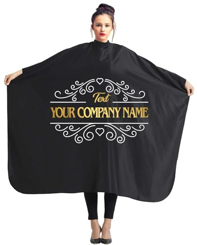 Ferocity Personalisierter Friseurumhang für Friseursalon 140 x 110 cm Schwarze Professionelle Salon Schürze Schönheitssalon und Heimgebrauch mit Ihrem Wunsch Text [111]