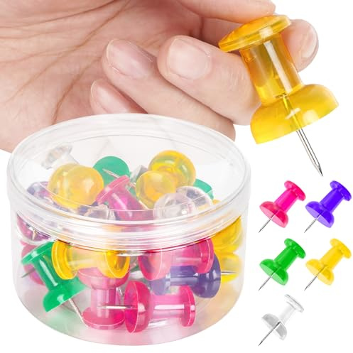 DANRONG Jumbo-Pinnnadeln für Pinnwand, große Reißnägel für Wand, 4,6 cm, riesige farbige Reißnägel, Reißzwecken für Korktafel, zum Aufhängen von Karten, Fotos, Postern, Kalender, Büro- und