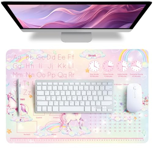 Smivyhp Schreibtischunterlage Leder, Schreibtischunterlage Einhorn-Thema | Mauspad Büropad Rosa Groß 60X40cm Schreibtischunterlag Kinder Abwischbar PU-Leder Rutschfest für Büro Home-Office