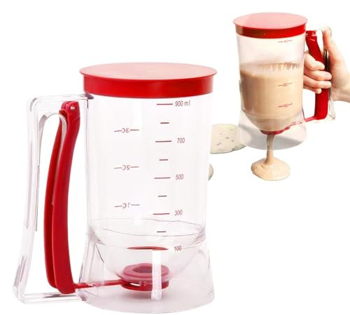 Dispenser per pastella per pancake, erogatore palmare per pastella, 900 ml, erogatore per pastella a prova di perdite, con etichetta di misurazione per pancake, cupcake