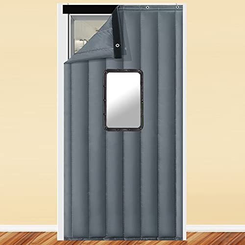 Rideau de porte thermique coupe-vent pour porte - Isolation phonique - Protection de l'intimité - Pour salon, cuisine, cave, garage - Avec fenêtre, marché et entrée